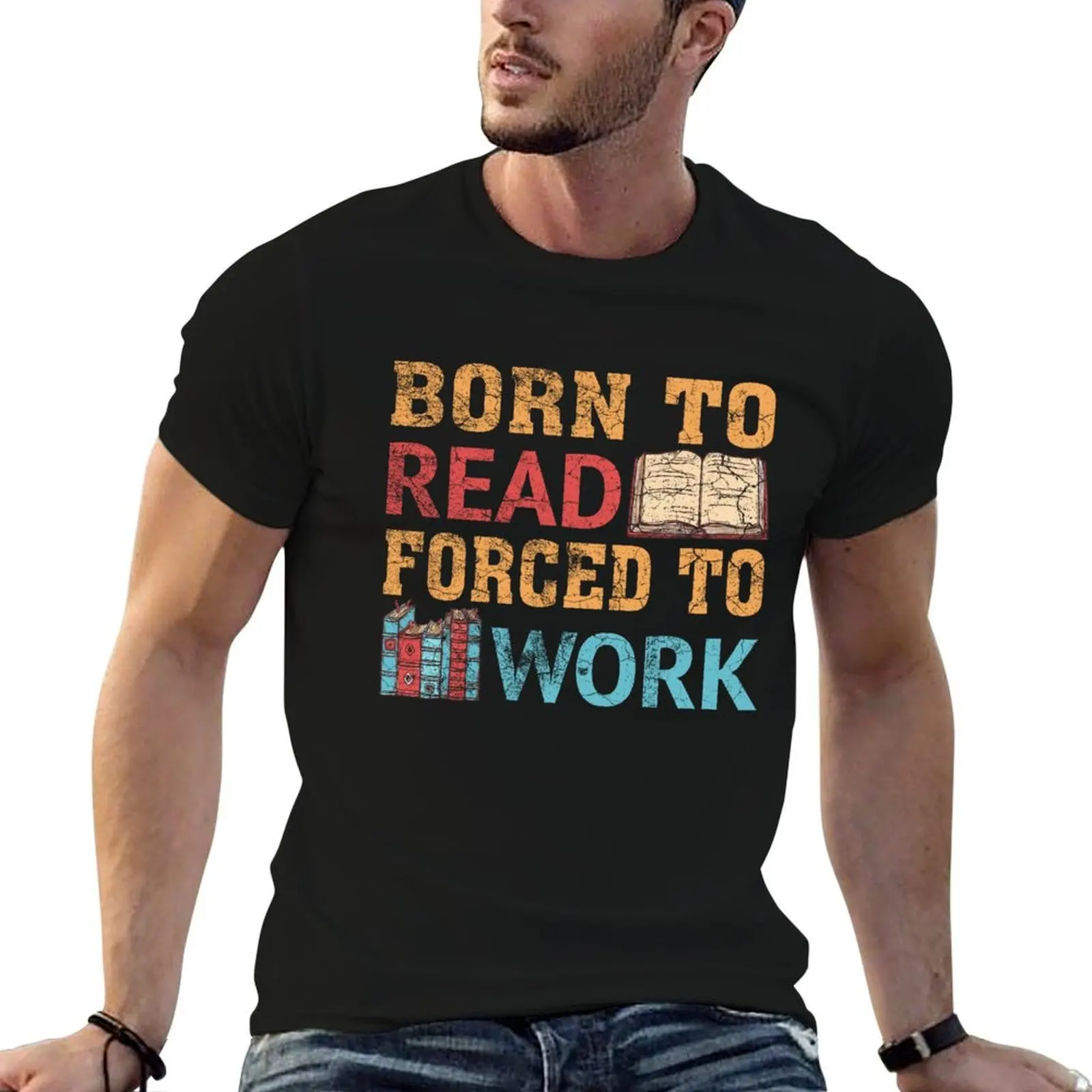 Funny Bookworm Born to read Forced to Work Reading Enthusiast T-Shirt Louboutins summer tops T-shirt men