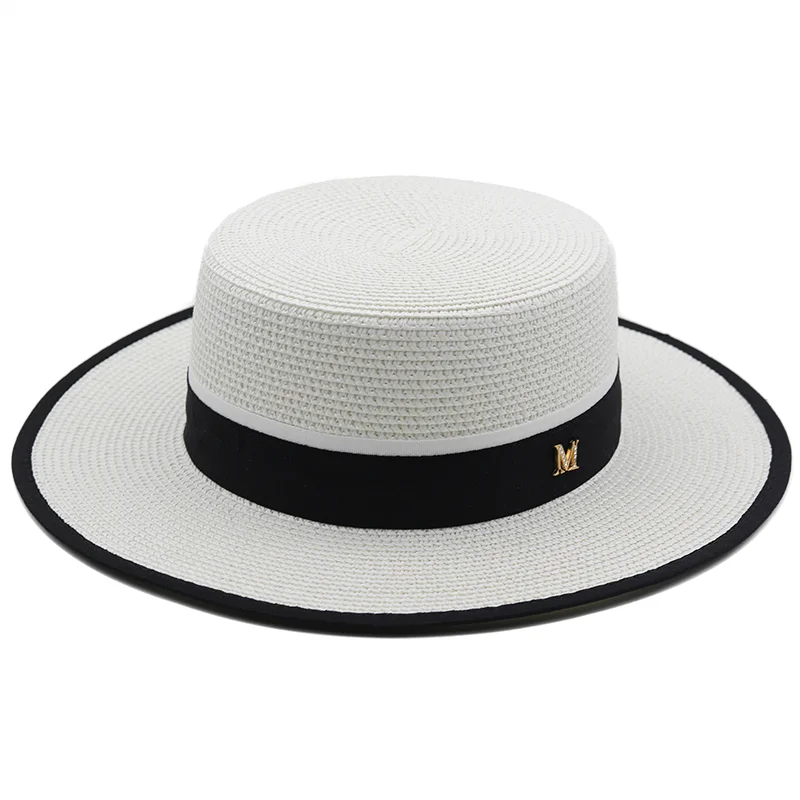 7cm brim flat straw hat female summer flat hat sun hat seaside vacation beach hat net red straw hat bow ribbon sun hat панама