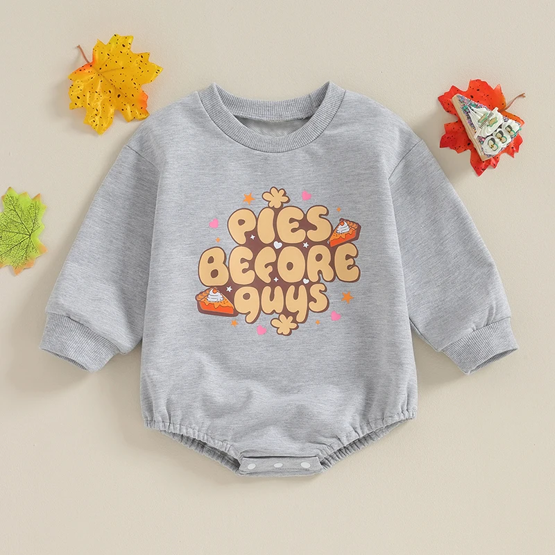 

Jkerther Infant Baby Girls Boys Thanksgiving Day Romper Newborn Long Sleeve Crewneck Letter Turkey Print Casual Clothes