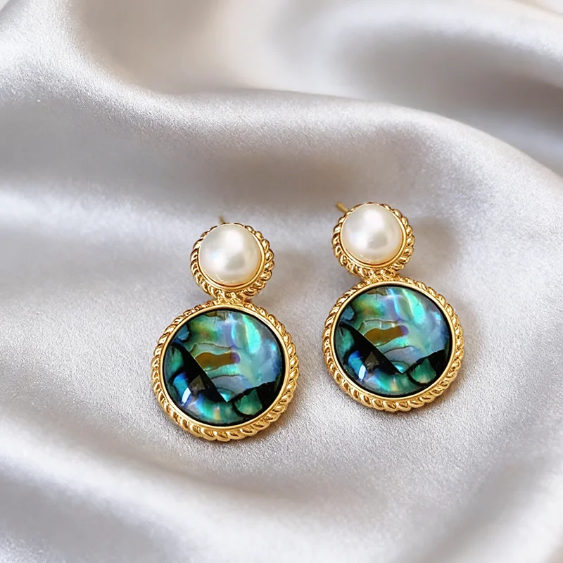 Retro Perlen-Ohrstecker Grün Bemalte Ölfarben Bunte Abalone-Muschel Hängeohrringe 2026 Neues Design Schmuck Ungewöhnliche Accessoires für Frauen – Detail 10
