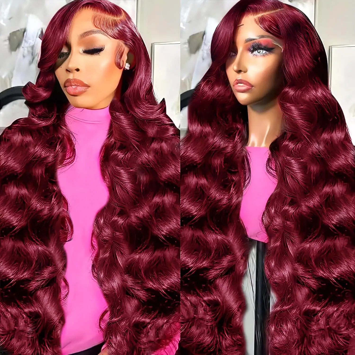 

180 Density Burgundy 13x4 HD Lace Frontal Wig 99j Body Wave Transparent Lace Front Human Hair Brazilian Human Hair 30 32 Inch