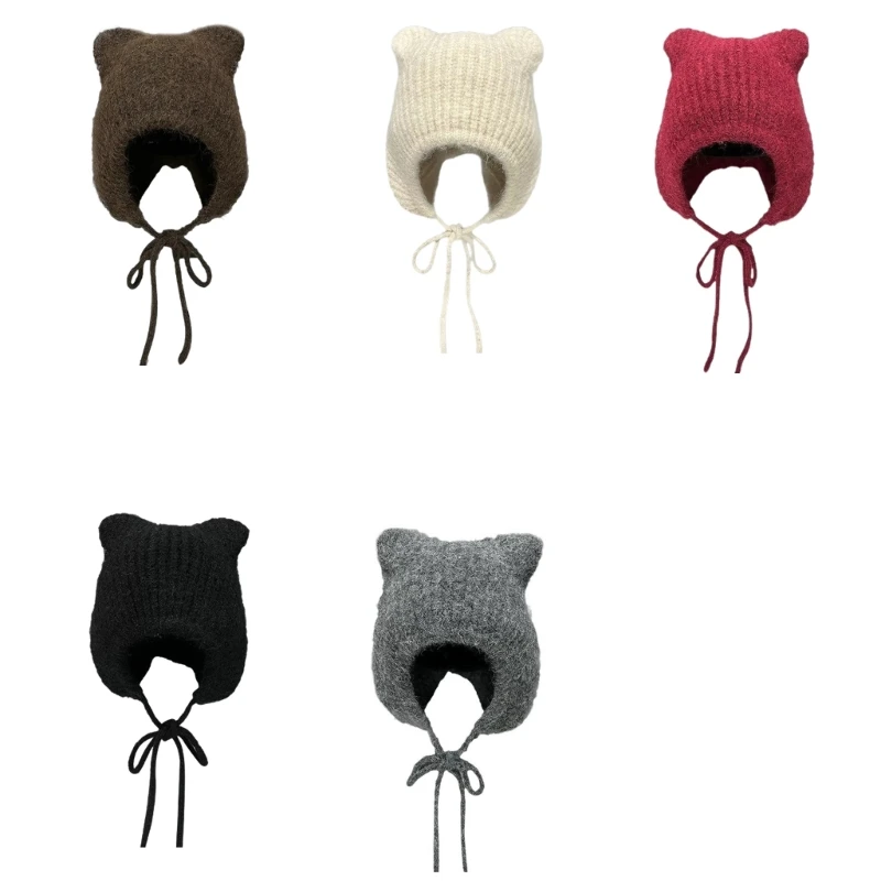 Bear Ears Hat Stage Performances Hat Soft Sister Lolitas Hat Ponytail Hat for Women and Girls Warm image 3
