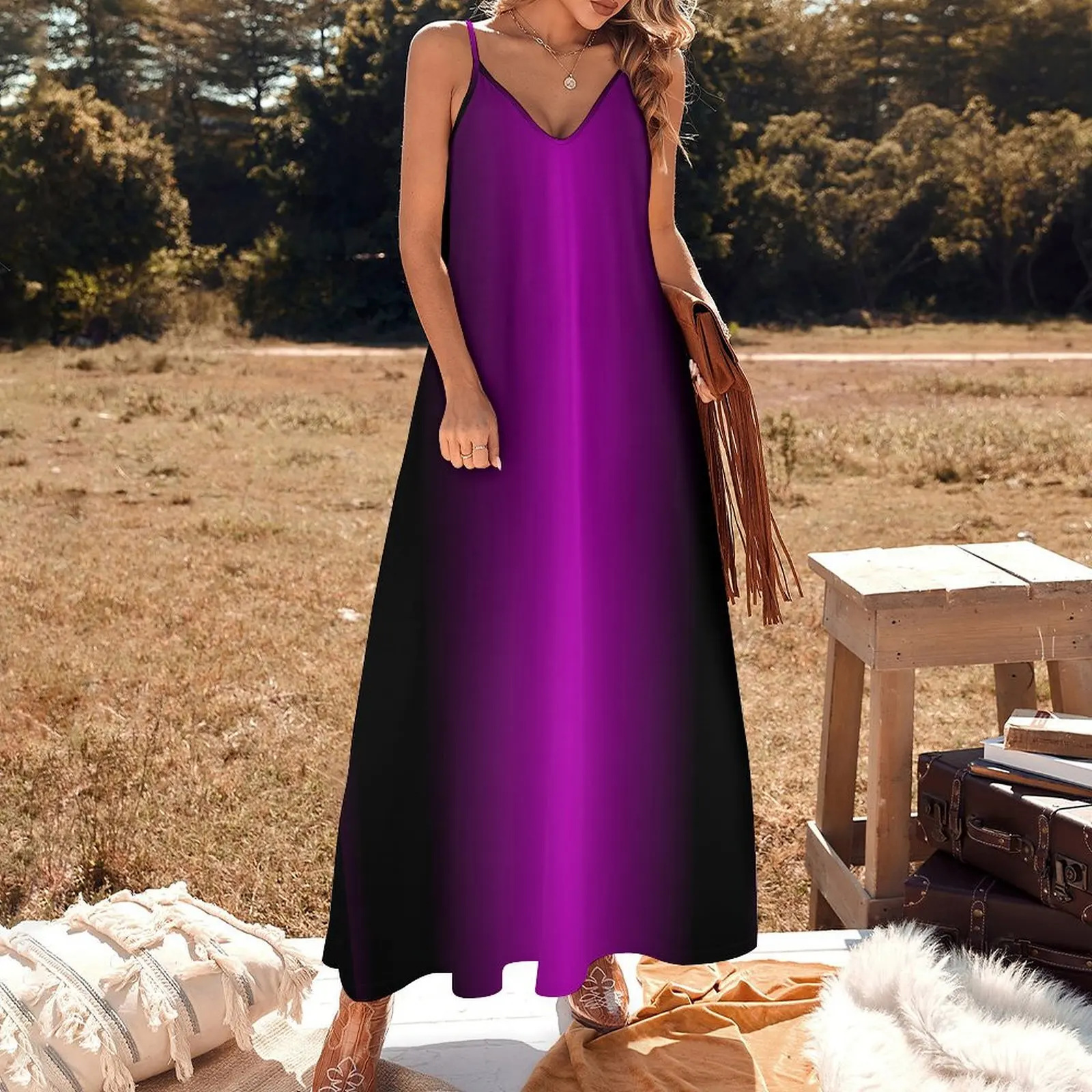 colour ombre black purple 2 color gradient vertical design Sleeveless Dress dress women summer 2024 summer dress daily