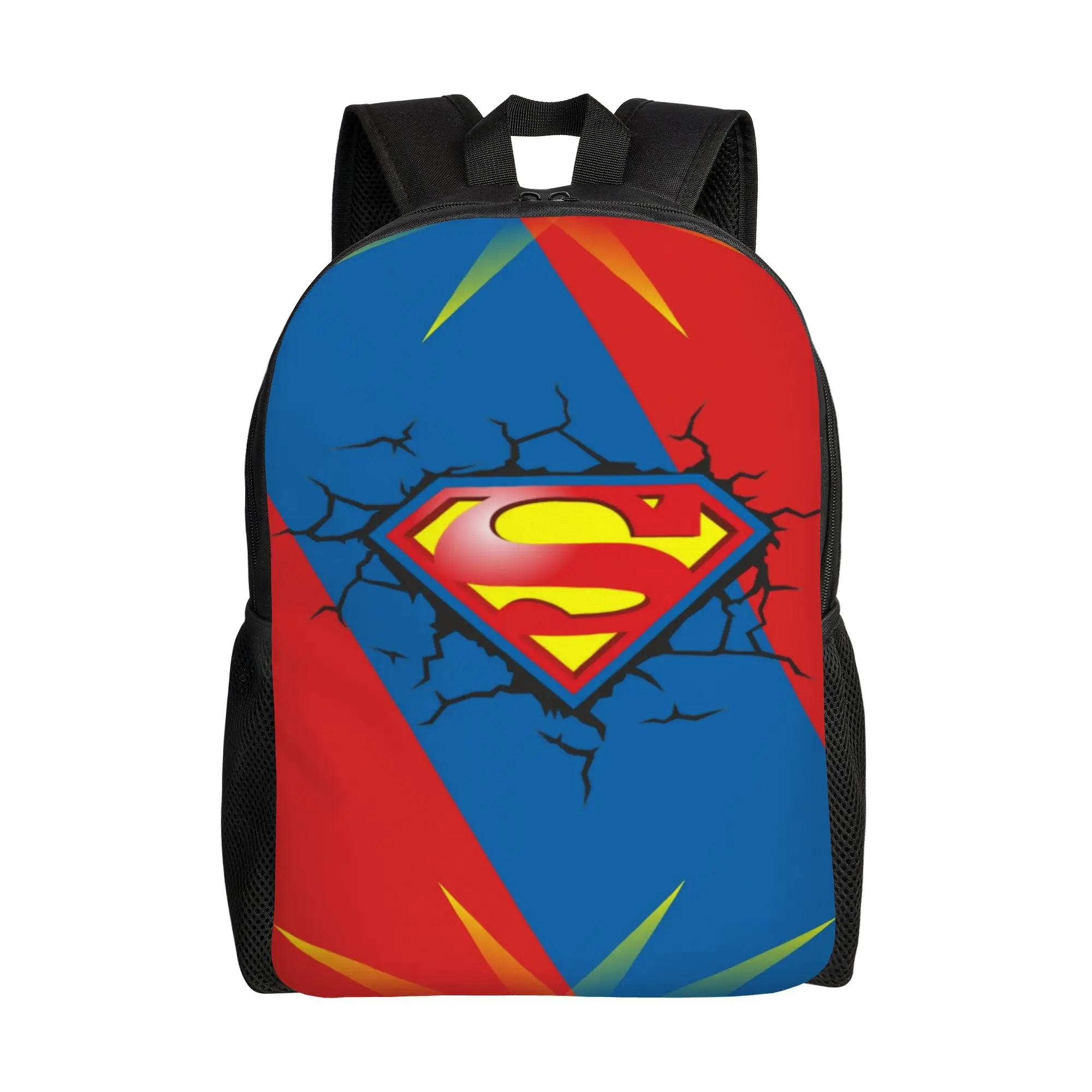 Back to school season Casual Cracked Surface Color Block Superman Emblem Handbag  High School Students Backpack