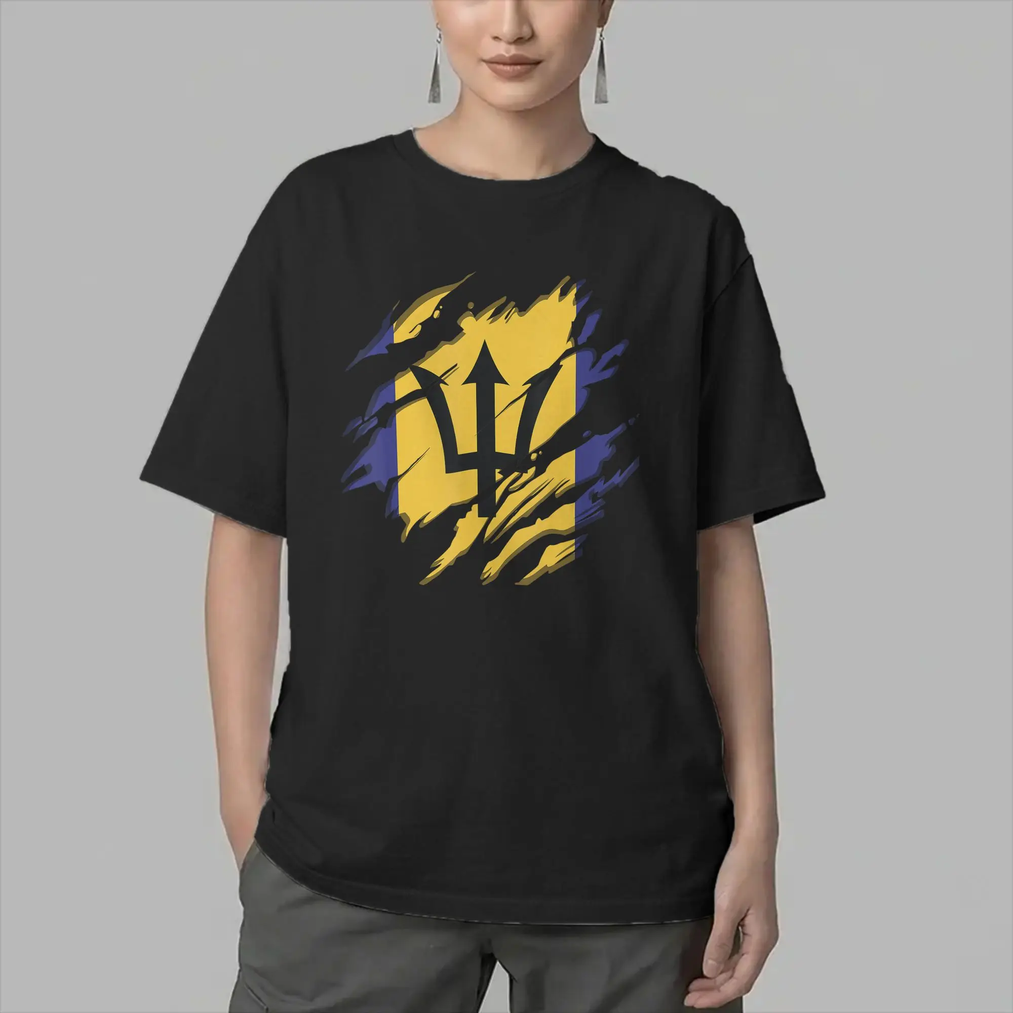 Men T-Shirt Barbados Flag Funny Pure Cotton Tees Short Sleeve  T Shirt Crewneck Clothing Graphic Printed
