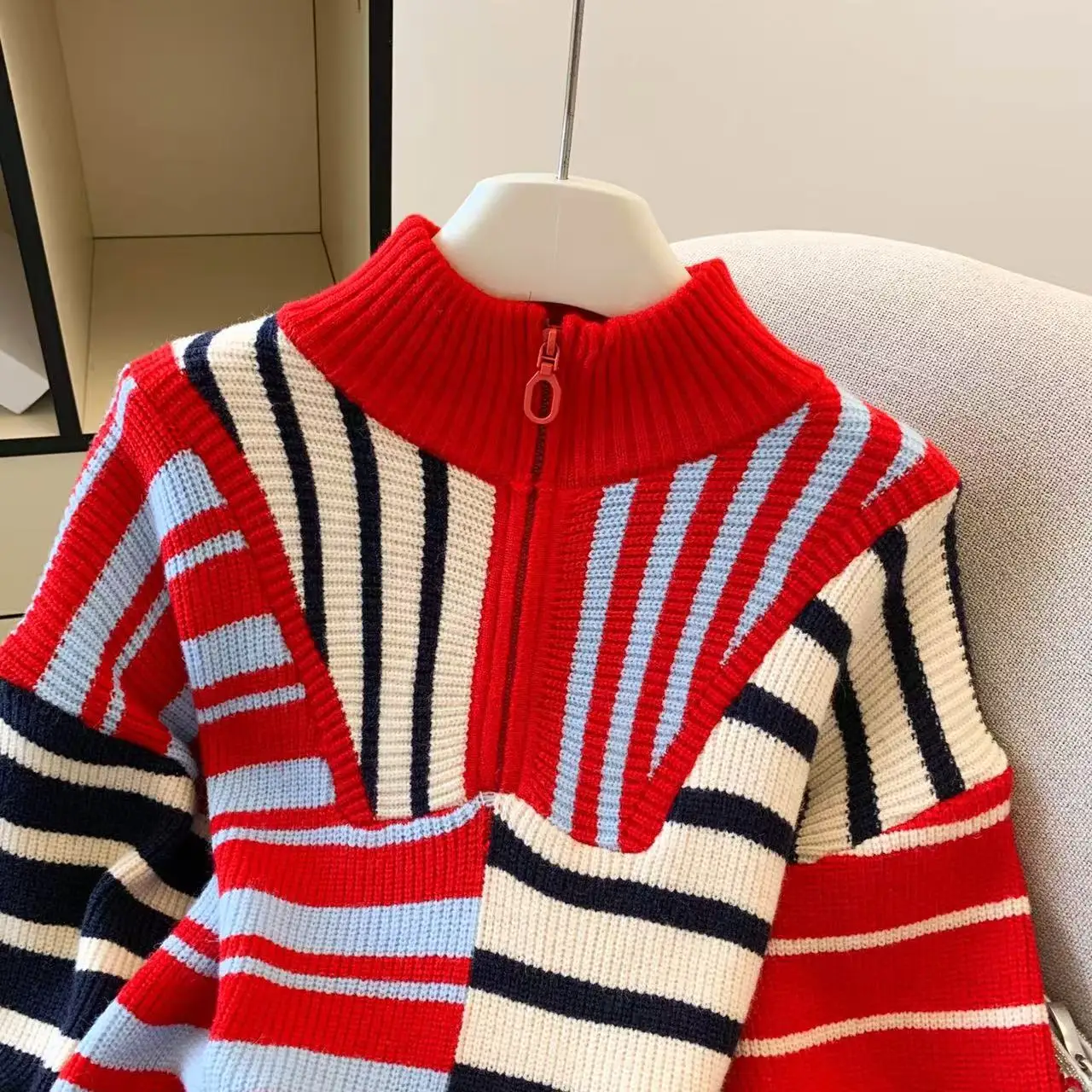 موضة مخطط متماسكة سترة البلوز المرأة الخريف الشتاء كم طويل الرمز البريدي القمم أنيق شيك موضة فضفاضة السيدات لاعبا 2025 #3