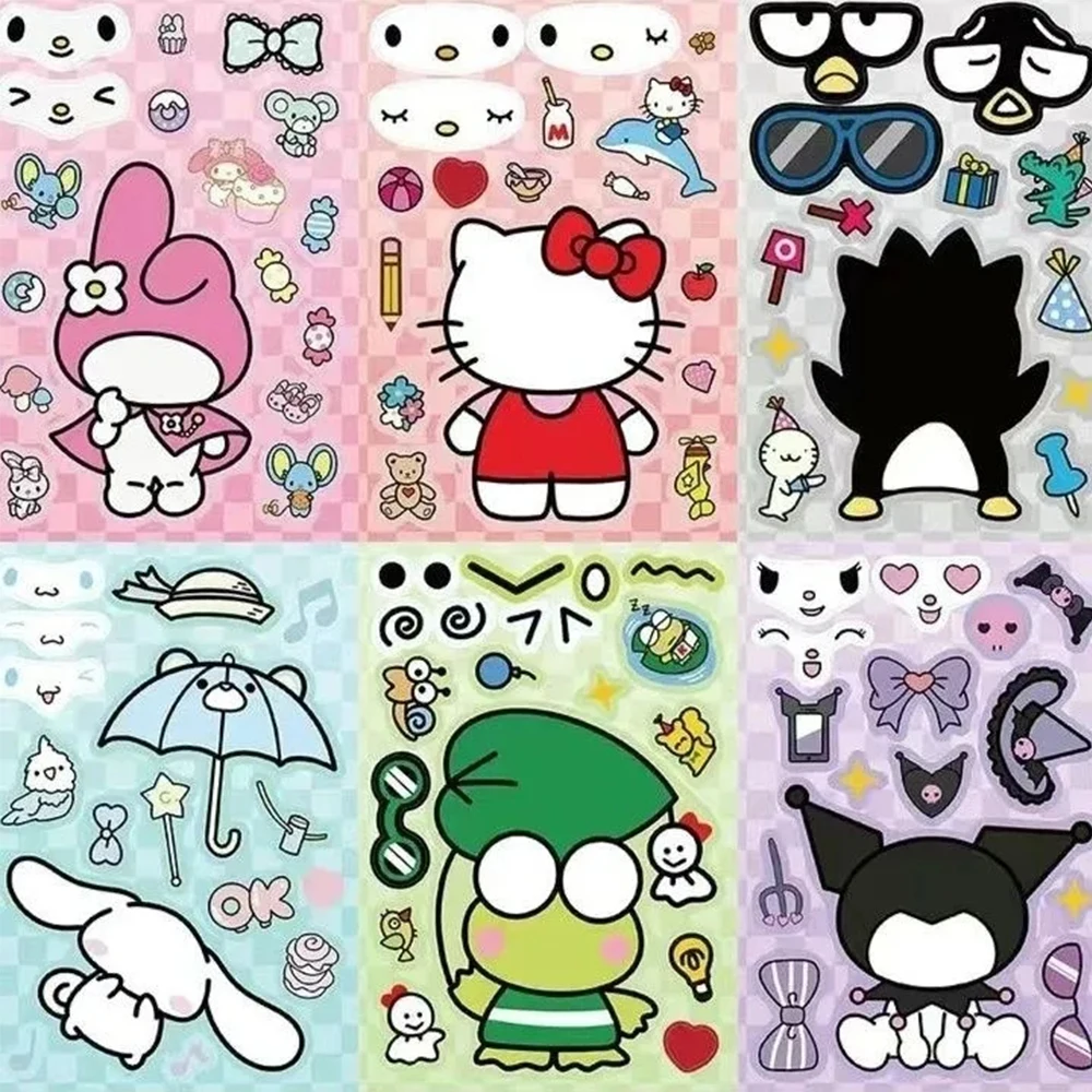 

8/16sheets Cute Children DIY Puzzle Sanrio Stickers Hello Kitty Sticker Kuromi My Melody Face Assemble Stickers Kids Toys Gifts