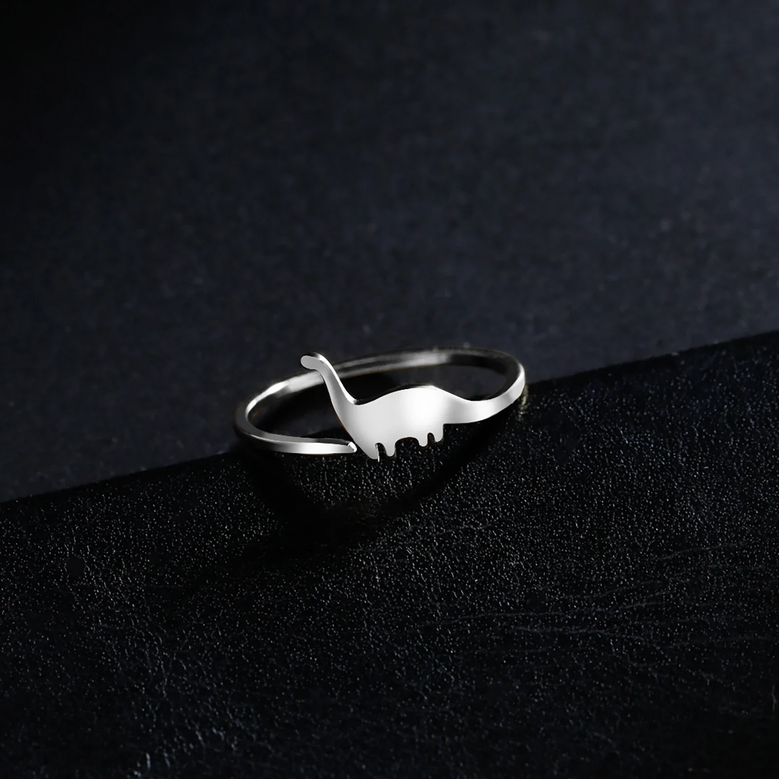 Skyrim Dinosaur Ring Stainless Steel Cute Brachiosaurus Open Adjustable Finger Rings Animal Jewelry Birthday Gift for Women