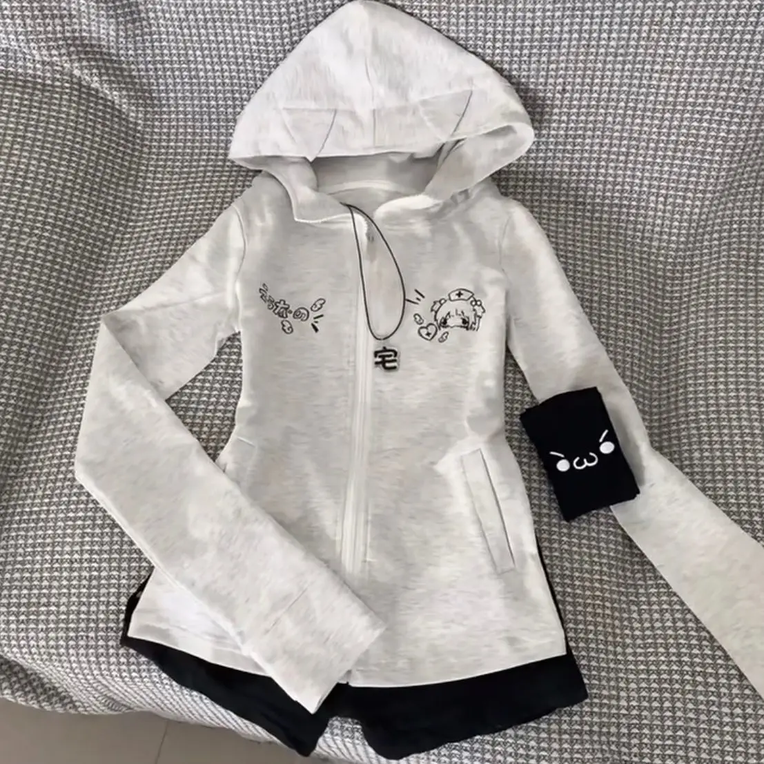 Long Sleeve Early Autumn Hoody Casual Women Clothing Japanese Print Cat Spice Girls Hoodies Slim Fairycore Streetwear Mujer