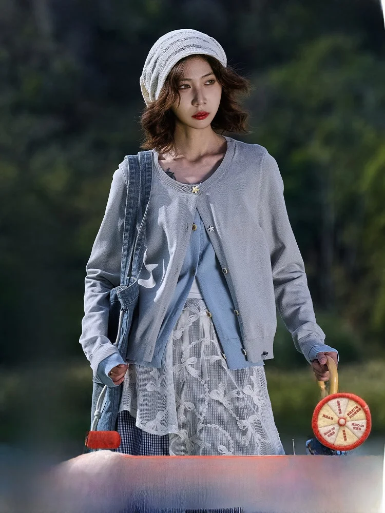 

Maood Casual ort Sweater Cardigan Spring ell Button Versatile Worksite Street Sle Loose Fit Regular Gauge Long Sve