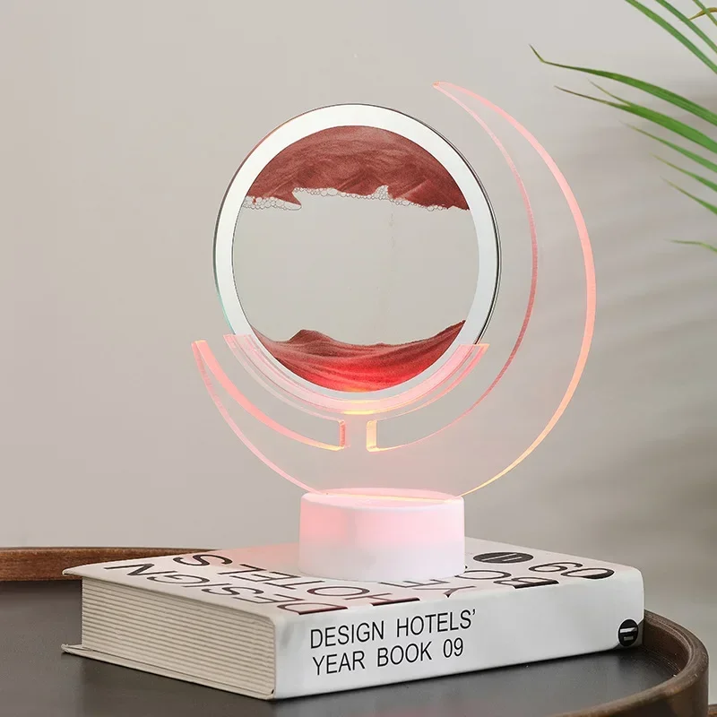 3D Sandscape Moving Sand Art Table Lamp Quicksand LED Night Light with 7 Colors USB Hourglass Bedsides Lamps Home Decor Gift