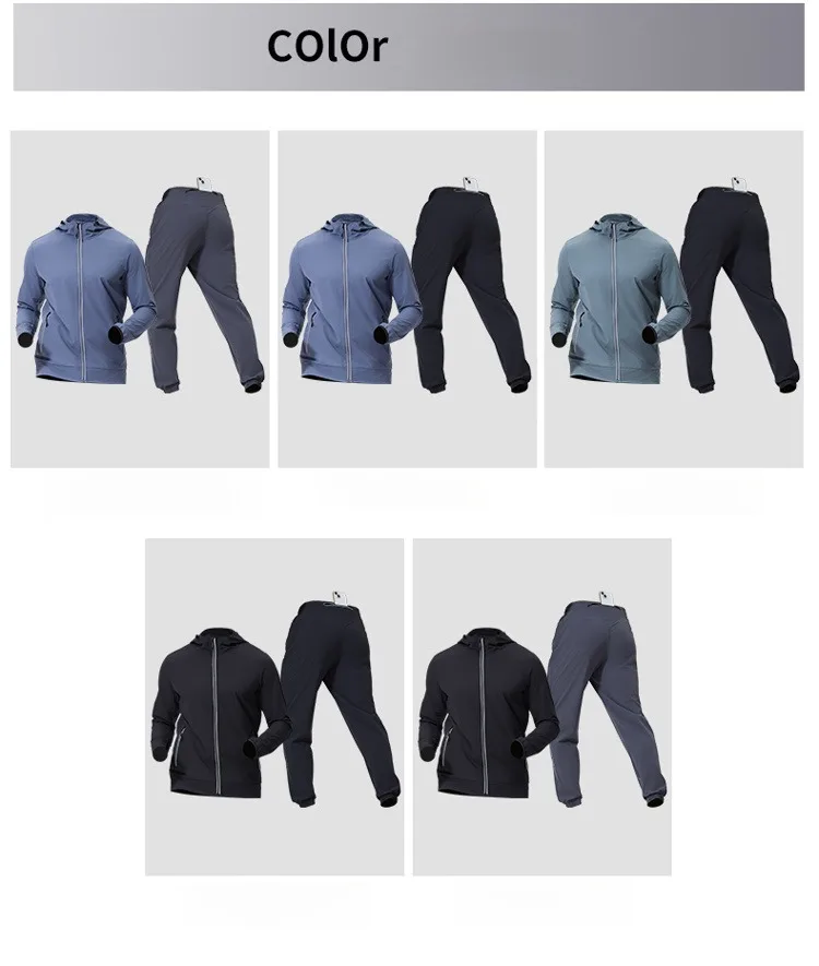 Herren-Sportbekleidungsset mit Kapuze, Trainingsausrüstung, atmungsaktive Jacke und Hose, Fitness-Outfit für bequeme Trainingskleidung – Detail 8