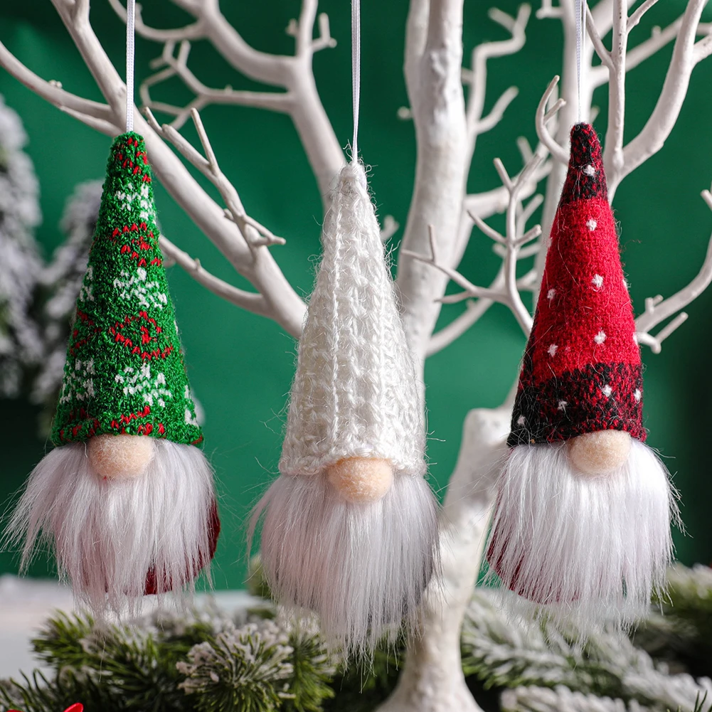 3pcs Christmas Gnomes Plush Santa Doll Knitted Fabric Xmas Tree Hanging Ornaments Gonk Dwarf Elf Decoration Gifts Christmas