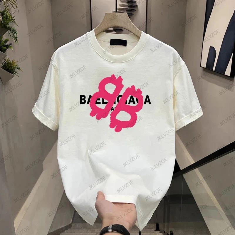 2024 New Summer American Trend Letter Pattern Printed Short Sleeve Breathable Casual Street Style Pure Cotton T-shirt Couple Top