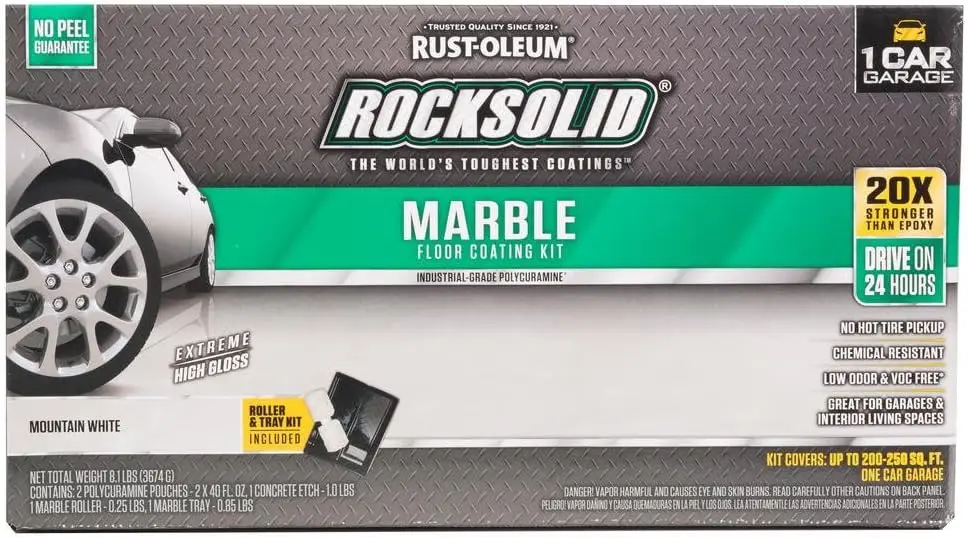 306321 Rocksolid Marble 1 Car Garage Floor Coating Kit, Mountain White, 5 Piece Set