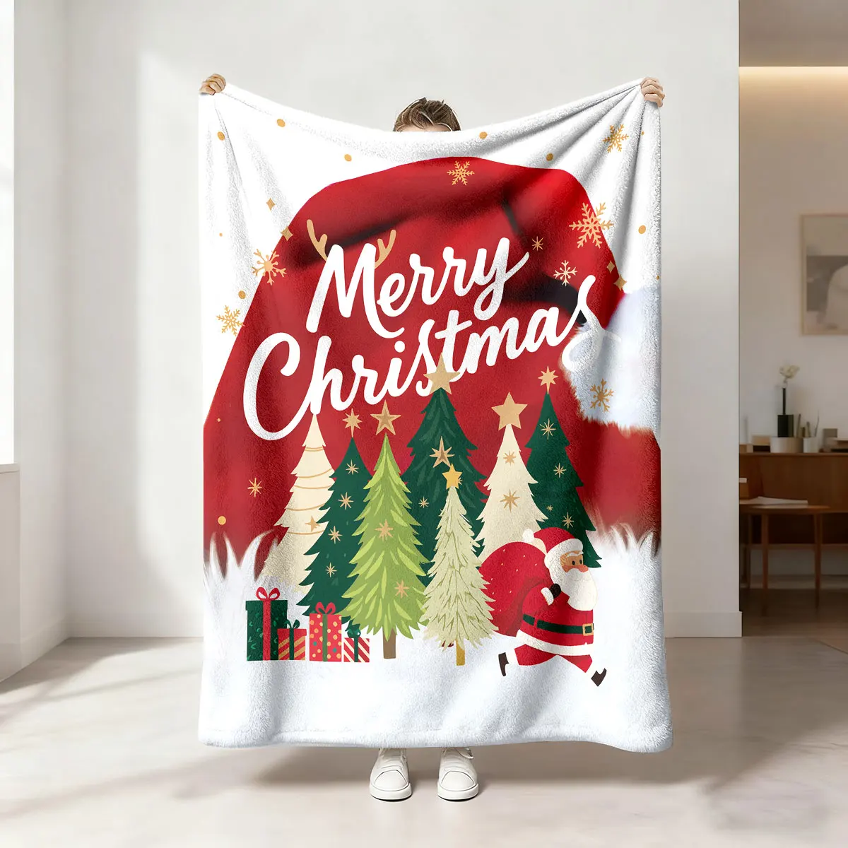 1 قطعة شجرة عيد ميلاد سعيد مطبوعة 230 جرام الفانيلا بطانية حجم لينة ومريحة عادية القيلولة بطانية آلة قابل للغسل #6