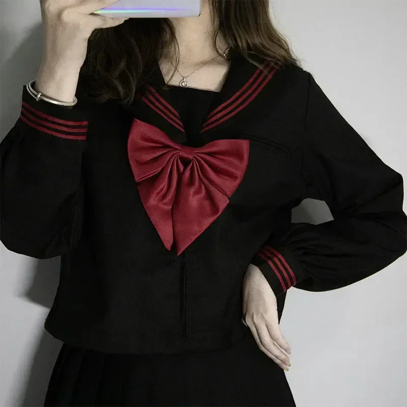 Cartoon Costume S-2XL School Black Suit Girl Japanese Sailor Uniform Women Basic Navy Sets