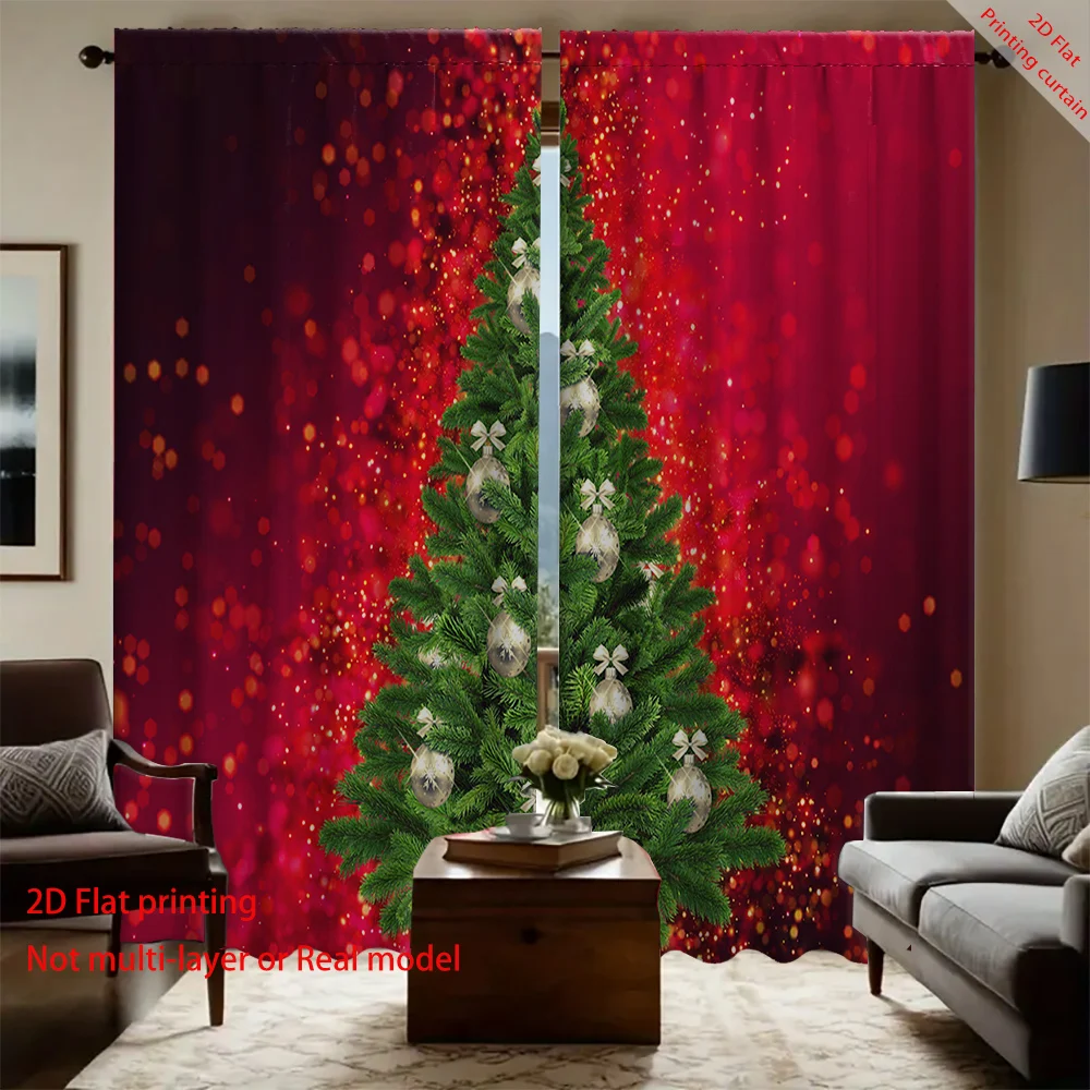 Christmas tree printed curtains, dormitory, office, bedroom, living room sunshades, window holiday decorations, aesthetic home