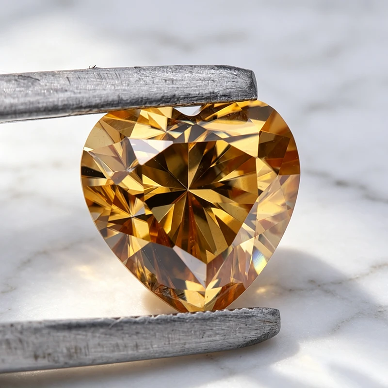 Moissanit-Stein Herzschliff Champagnerfarbe Anhänger Edelstein für DIY Schmuckherstellung Materialien Besteht Diamanttester mit Zertifikat – Detail 5