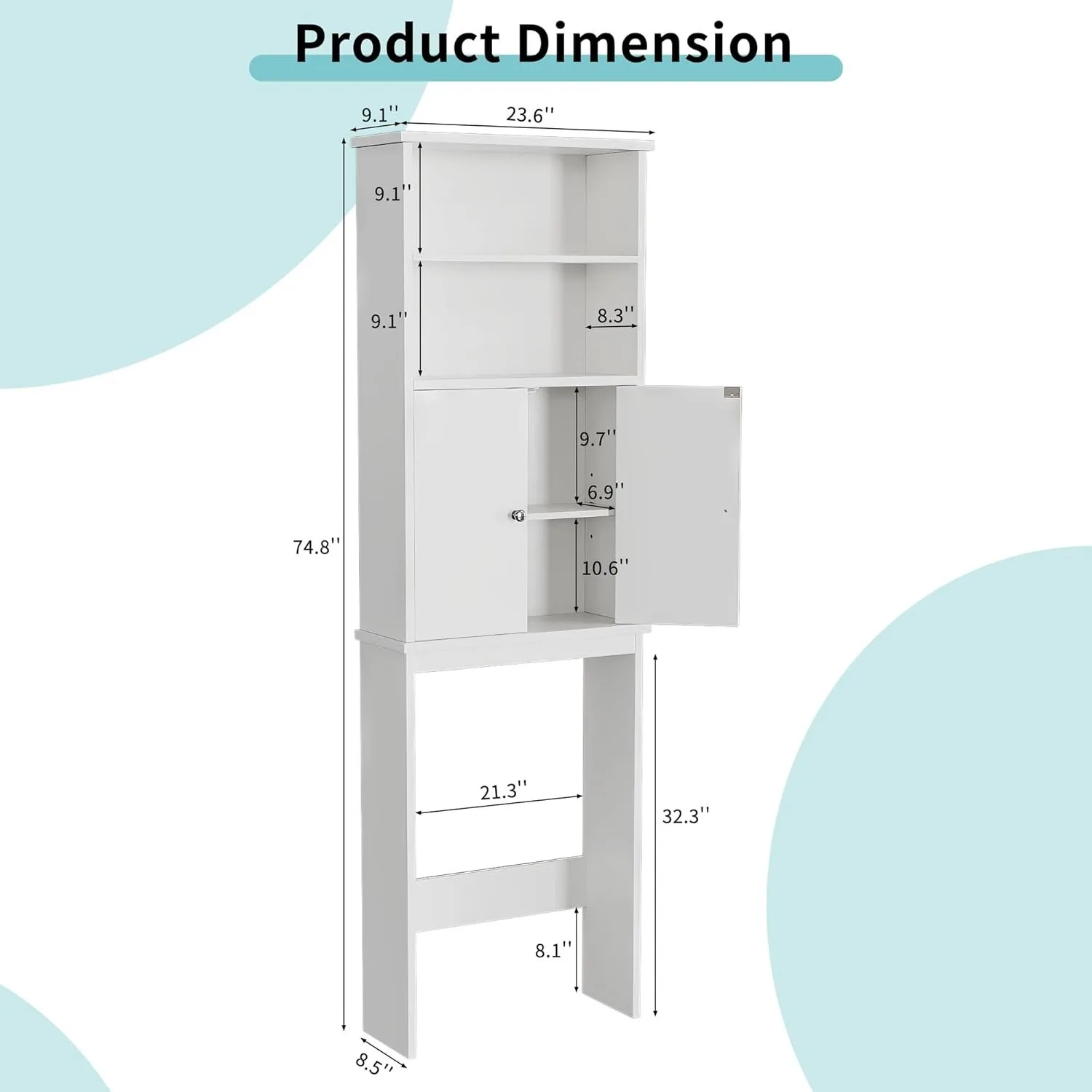 Over The Toilet Storage Cabinet, Bathroom above The Toilet Rack, Bathroom Adjustable Shelf Organizer with Open Bottom Bar