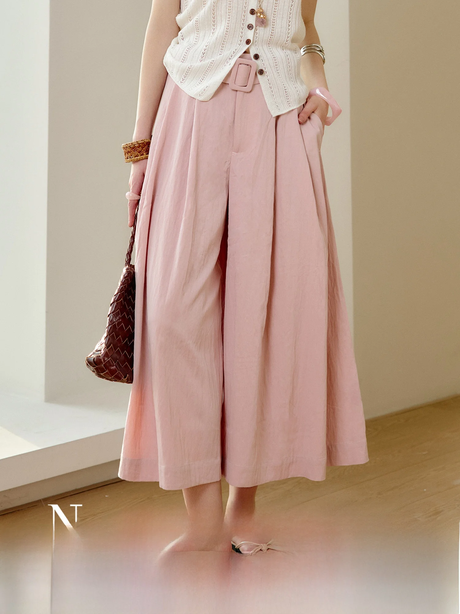 

Lightweight Loose Women's Wide Leg Pants Elastic Waist Skirt Trousers Comfortable Casual Faion Autumn Winter Seasonal Wear