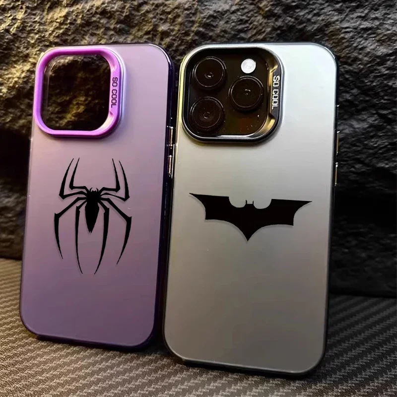 Capa de Luxo com Revestimento para iPhone 17 Air Pro Max 16 15 11 14 13 12 Pro Max XS X XR Plus 8 7 SE 2020 Marvel Homem-Aranha e Batman
