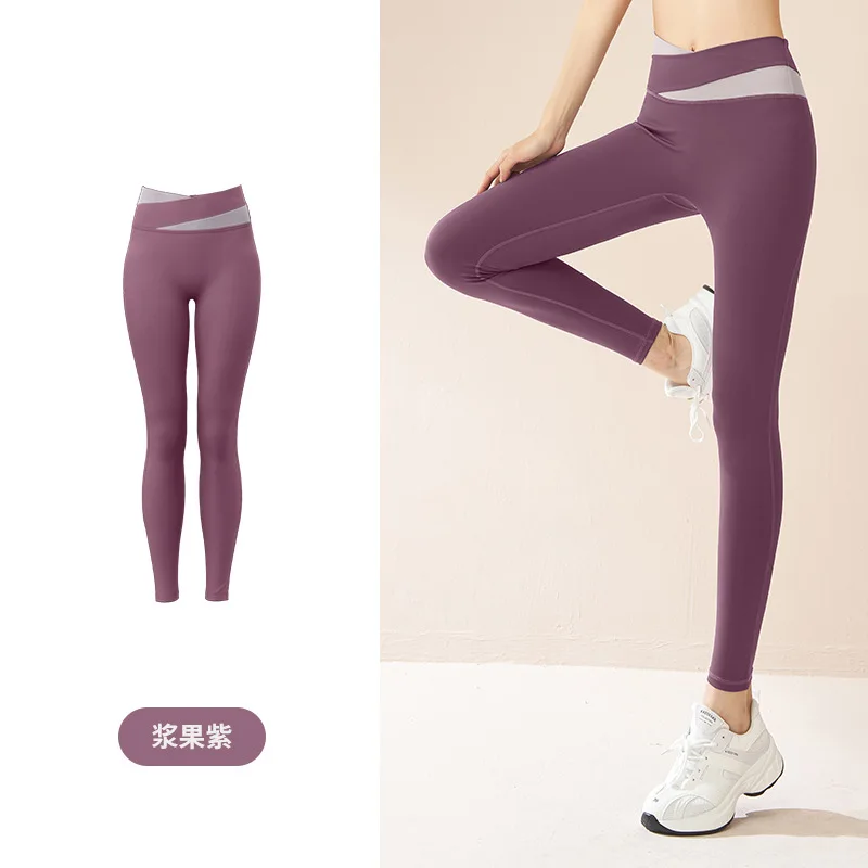 Pantalones de Yoga de empalme para mujer, pantalones elásticos de cintura alta para Fitness y correr