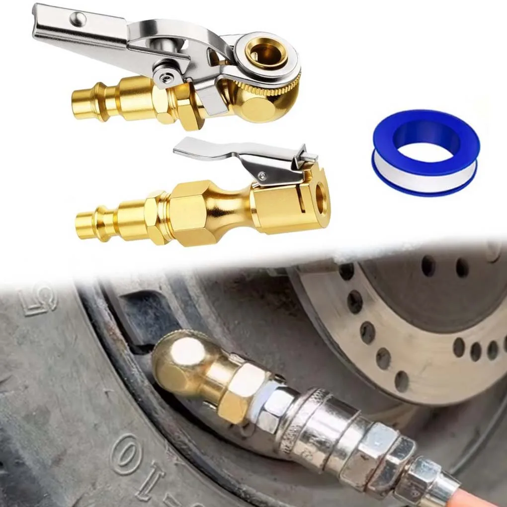 1Set Locking Pneumatic Chuck 1/4inch FNPT Closed Flow Clip On Quick Tire Connector Tire Inflation Nozzle