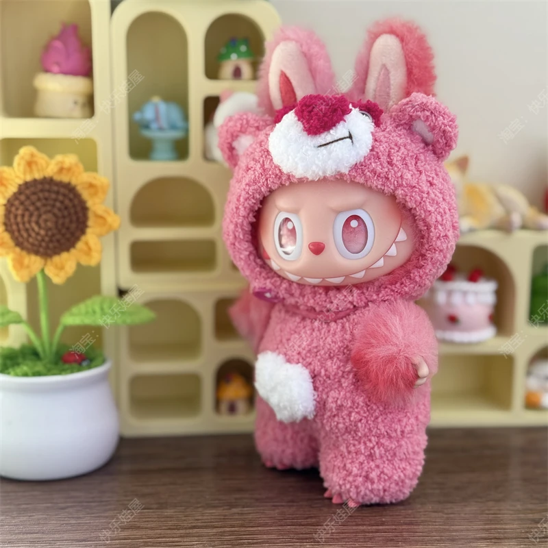 Accessori per abiti in stoffa per bambole Anime Labubu Orso rosa per regalo per bambole da 17 cm