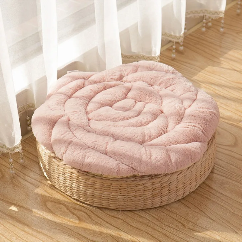 Thickened Rose Plush Chair Pad Non Slip Comfortable Seat Cushion for Office Sedentary Buttock Protection Home Desk Mat