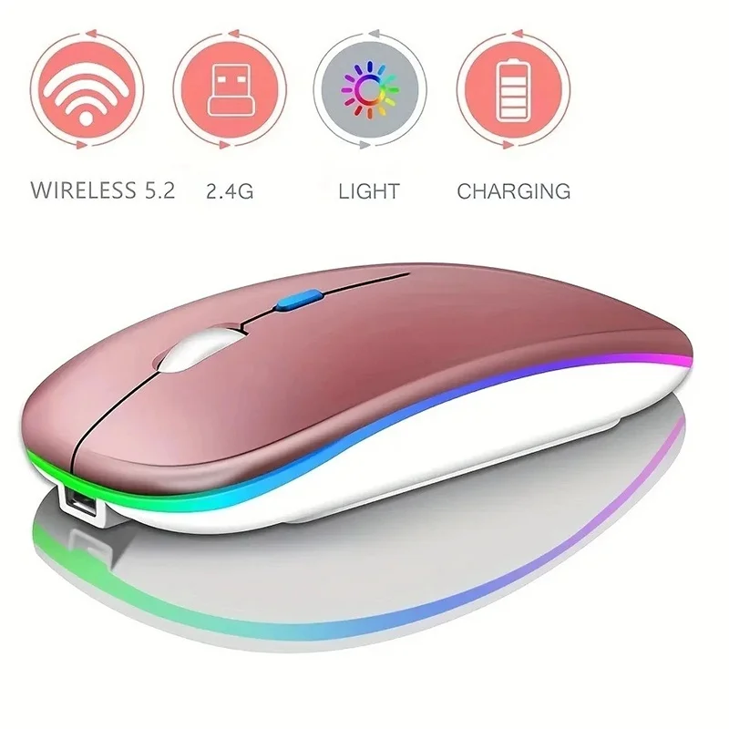 Bluetooth Mouse 2.4GHz Receiver LED Backlit Ergonomic Design Portable Travel Laptop Accessories Gaming Work Dual Mode Mouse Kit