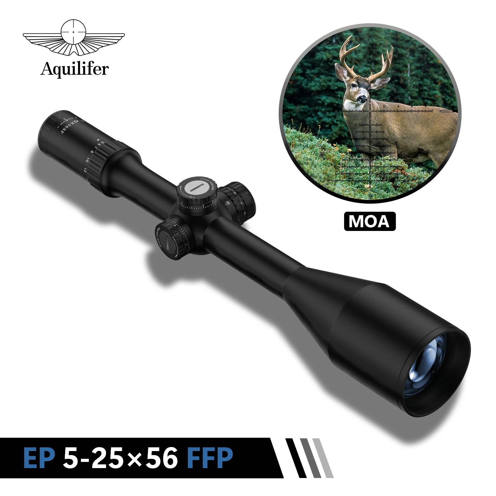 Aquilifer EP 5-25x56 FFP Rifle Scope, Christmas Tree Reticle, MIL Turrets, Side Focus, 11-Level Illumination, Waterproof Outdoor