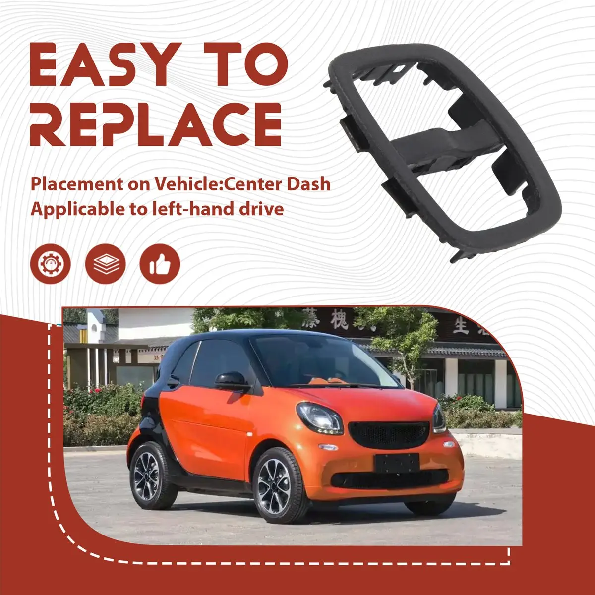 #08Q Black Replacement Dash Tunnel Button Frame For Smart Fortwo 451 LHD,Dash Panel For Smart Fortwo,(ABS)