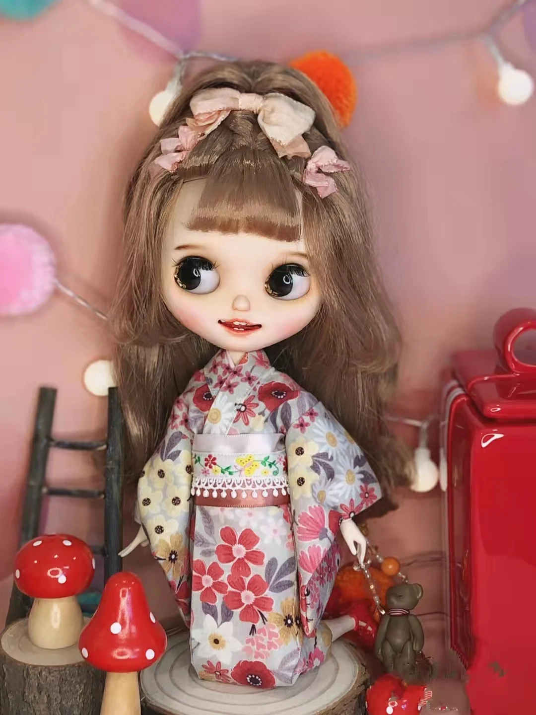 

New in Blythe kimono 1/6 30cm flowers skirt bjd toys cloth Cotton cloth imported from South Korea