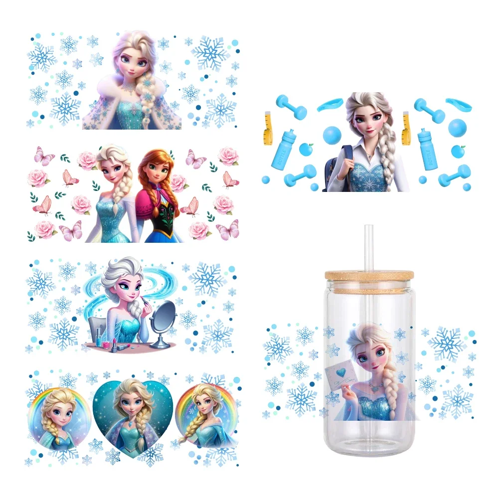 11x24cm MINIS Disney Frozen Elsa Anna UV DTF Transfer Sticker Waterproof Transfers Decals For 16oz Glass Cup Wrap Stickers