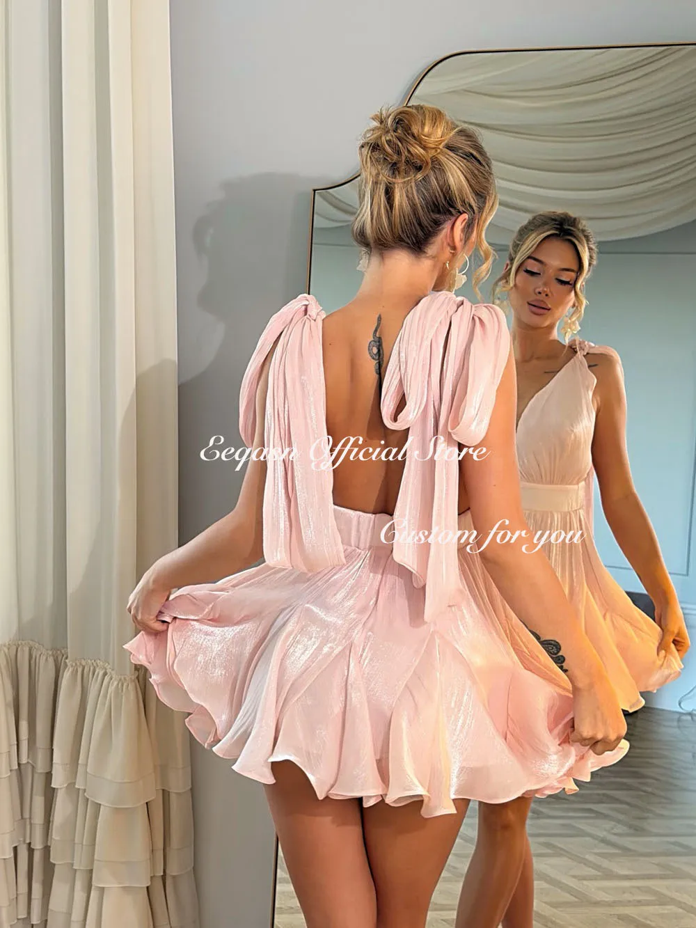 Eeqasn Mini Prom Dresses Short A Line Deep V Neck Backless Birthday Party Gowns Pretty Vestidos De Graduación Customized