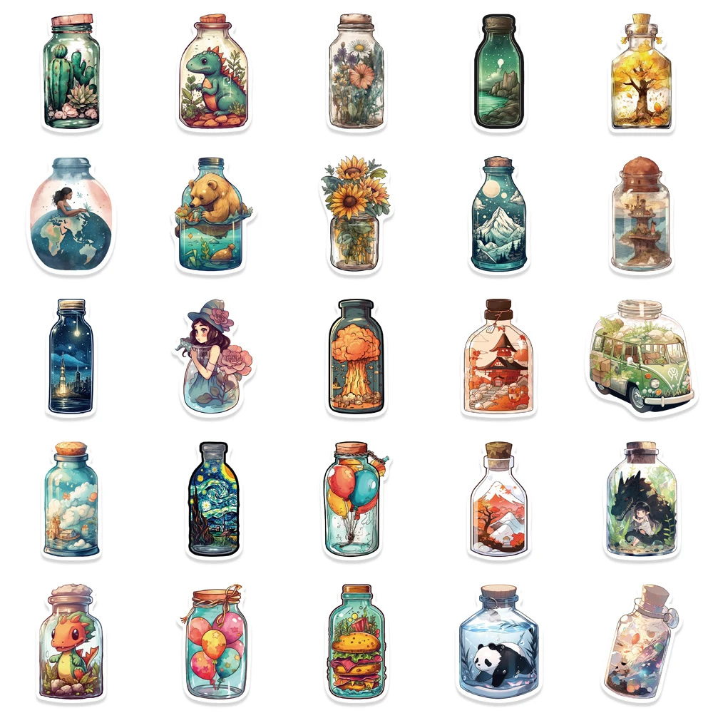 10/30/50PCS INS Style Bottle World Aesthetic Cartoon Stickers Kawaii Girls Decoration Decals Scrapbooking Planner Cute Sticker