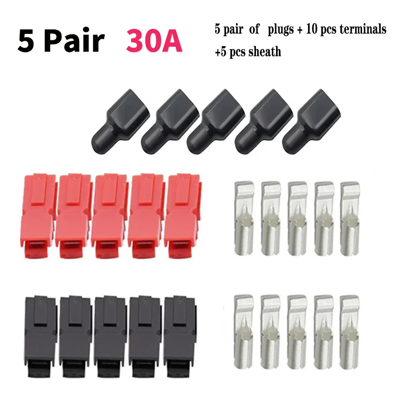 5 Pair Red Black 30A 600V Power Connector Terminals For powerpole Connector Modular Power Connector Kit