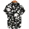 Black and White Skeleton Rose Men's Hawaiian 3D Print Short Sleeved Shirt