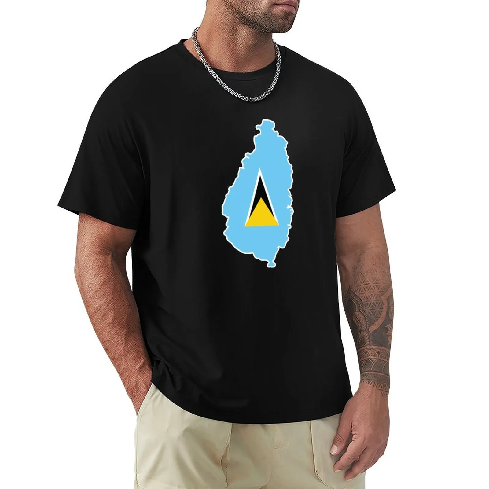

St Lucia National Flag Clipped into Map of St Lucia T-Shirt Clothing plus sizes outfits for men