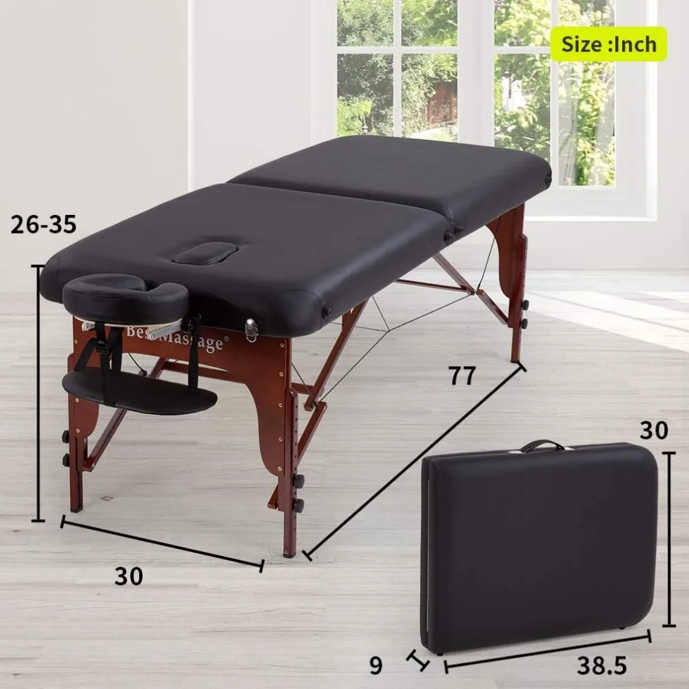 Cama de masaje portátil para salón de belleza, mesa de masaje de PU con 2 pliegues, altura ajustable