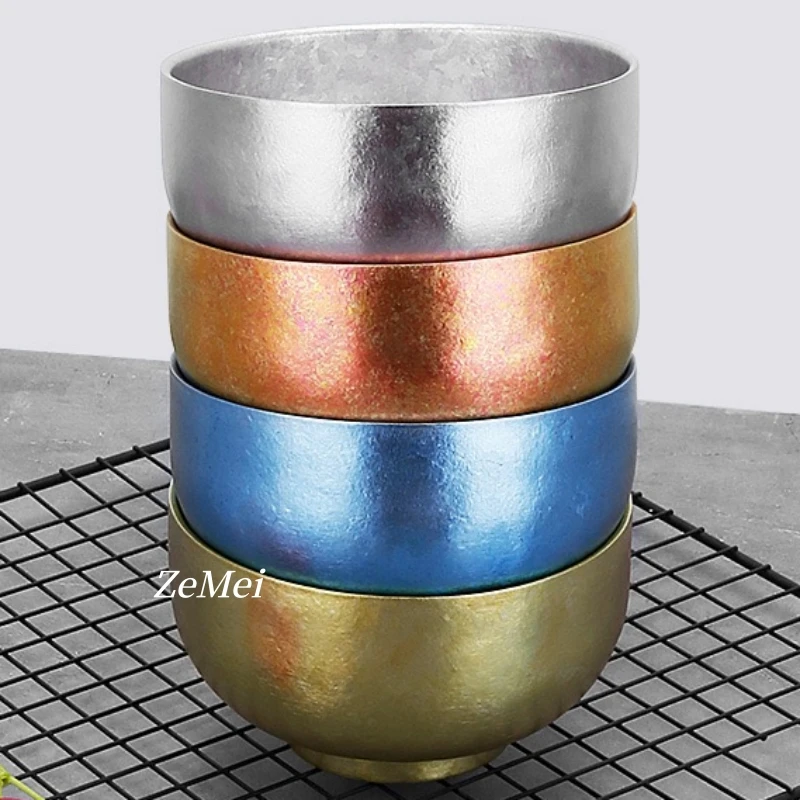 Pure Titanium Thickened Salad Bowl,11.5 cm Multicolor Double-Layer Glossy Texture Home Food Storage Soup Titanium Bowl Tableware