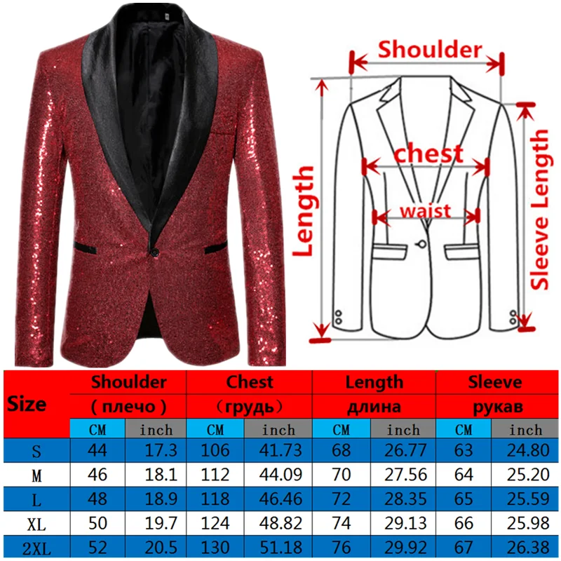 Black Sequin One Button Shawl Collar Suit Jacket Men, Bling Glitter Nightclub Prom DJ Blazer Coats Men Stage Clothes for Singers