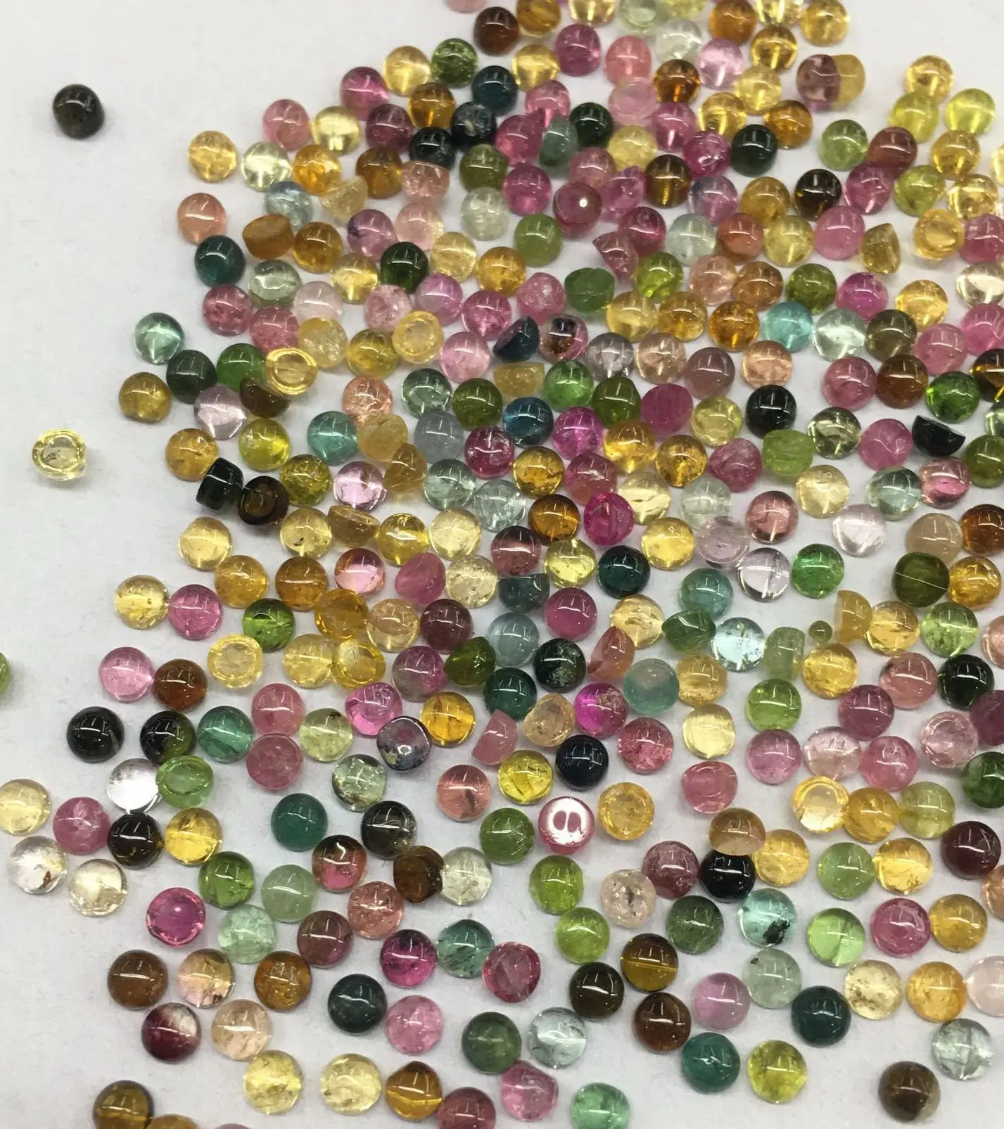 Wholesale 20pcs/lot Natural  Multi Tourmaline Bead Cabochon 3mm Round Gemstone Ring Face For jewelry DIY