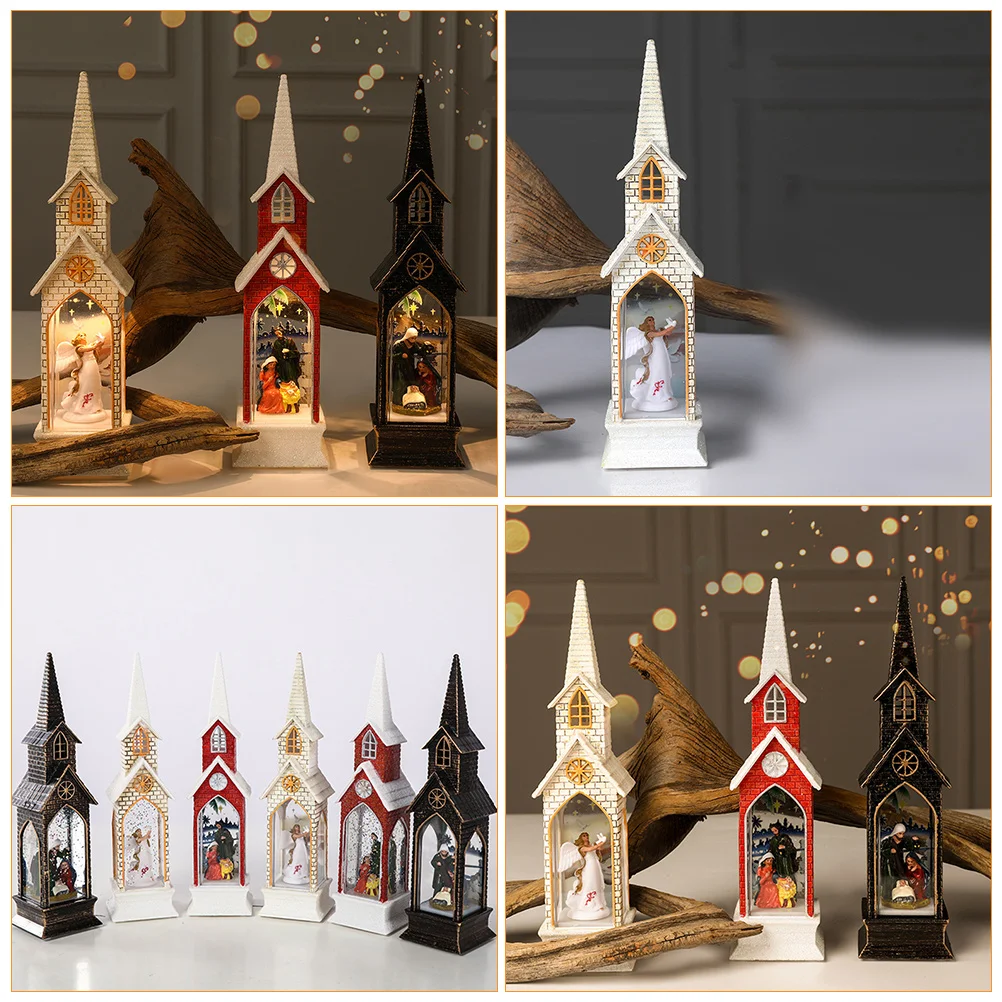 

Glowing Church Angel Ornaments Xmas Wind Lamp Christmas Lantern Light Adornment Resin Festival Centerpieces