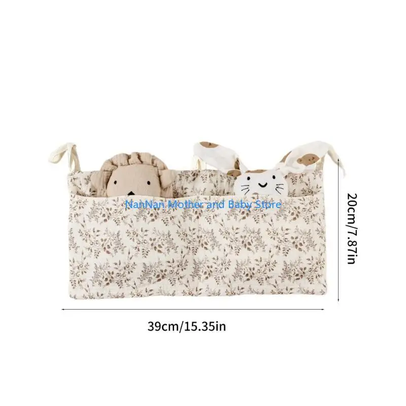 حقيبة تخزين لأسرّة الأطفال، حقيبة تخزين معلقة بجانب السرير، منظم قطني مع جيبين لحفاضات ألعاب المرايل اللعابية