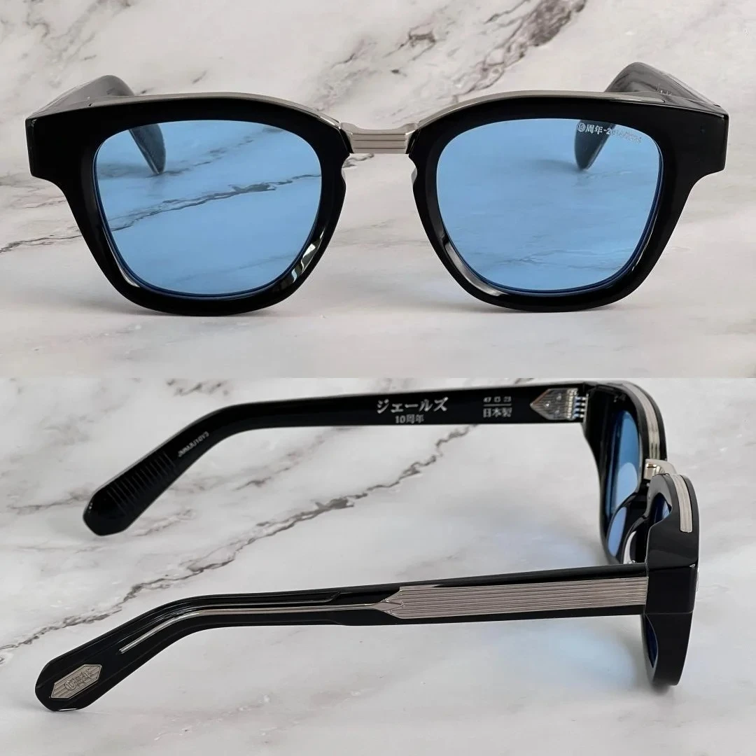 

JMM 2025 JULES 10th Anniversary Sunglasses Black Acetate Oval Thick Frame Blue Lenses Metal Bridge Luxury UV400 Unisex