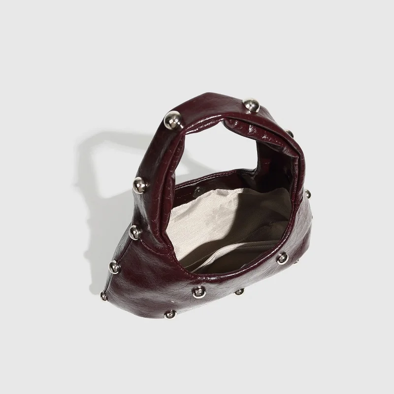 PUNK สไตล์ Satchel กระเป๋าผู้หญิง PU Rivet ไหล่กระเป๋าอินเทรนด์ Underarm กระเป๋าสีทึบแฟชั่นกระเป๋าถือคุณภาพสูงกระเป๋าขนาดเล็ก