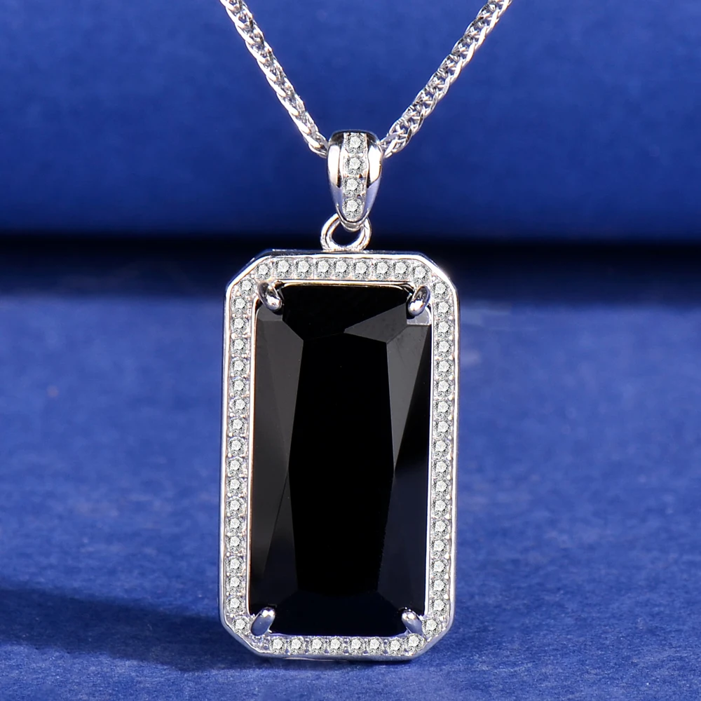 

Модный кулон из серебра 925 пробы с черным агатом и квадратным дизайном из драгоценных камней, элитный, элегантный, стильный, изысканный, легко сочетаемый, женский подарок, подарок на День святого Валентина, рождественский подарок для мамы, белое золото и