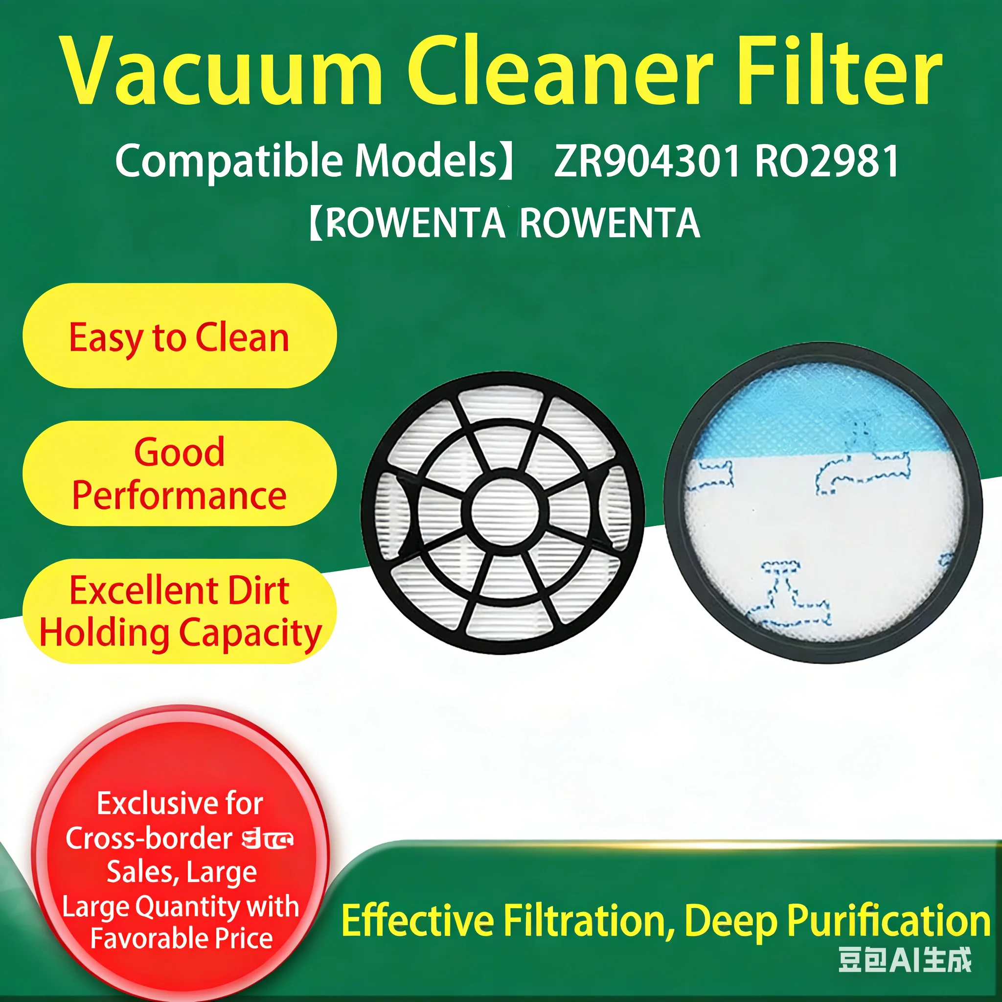 

Filter Set for Tefal Rowenta Silence Force Cyclonic RO4871 MV909 Vacuum Cleaner, 2 Filters + 1 Cleaning Brush Replacement